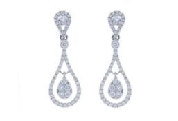18ct White Gold Diamond Drop Earring 1.00 Carats - Valued by GIE £15,000.00 - 18ct White Gold