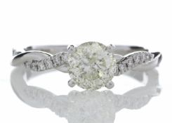 18ct White Gold Single Stone Diamond Ring With Waved Stone Set Shoulders (1.06) 1.22 Carats - Valued