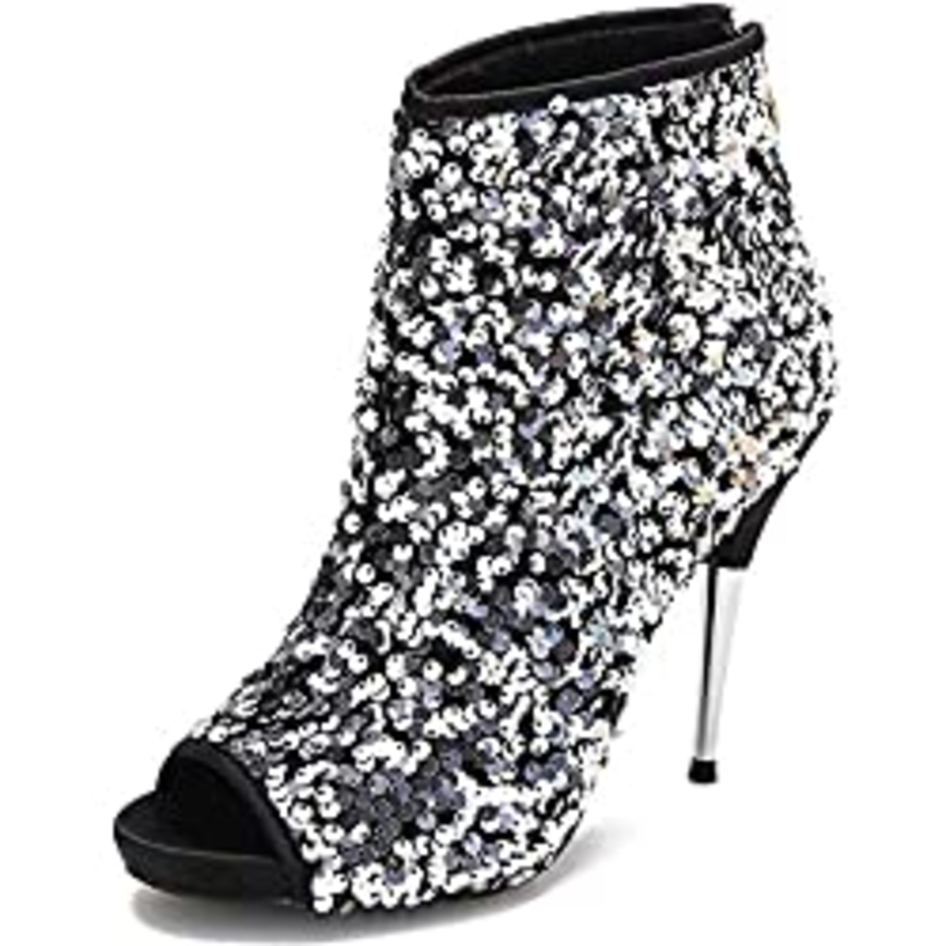 RRP £59.99 Women's Sequin Glitter Boots Peep Toe Heeled Rear Zippers