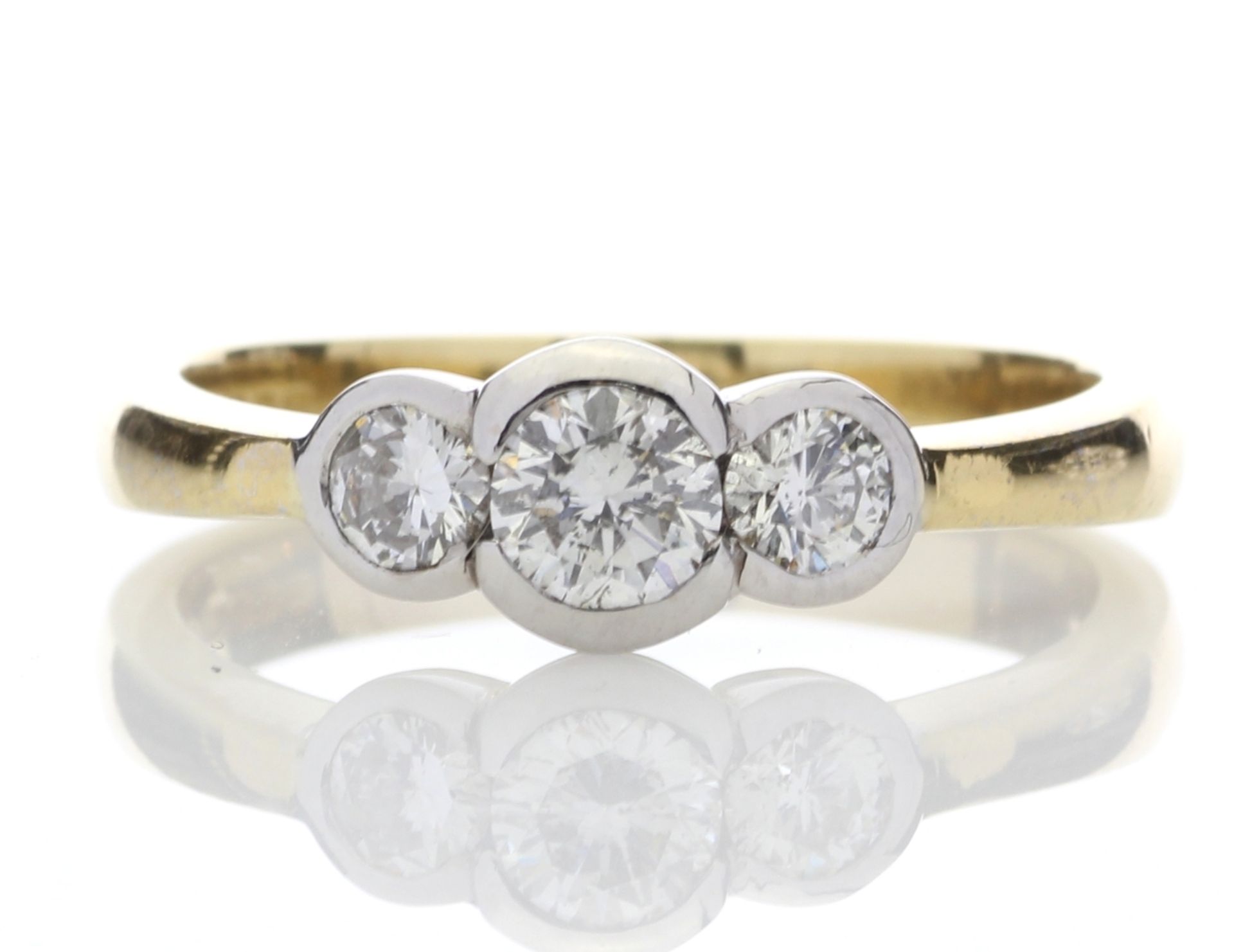 18ct Three Stone Rub Over Set Diamond Ring 0.65 Carats - Valued by GIE £11,495.00 - Three round