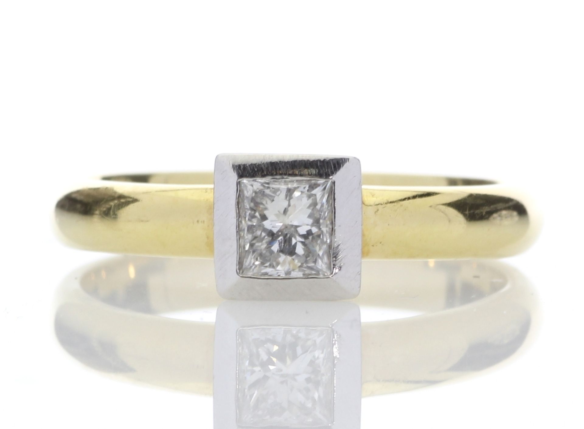 18ct Single Stone Princess Cut Rub Over Diamond Ring D SI 0.45 Carats - Valued by AGI £3,218.00 -