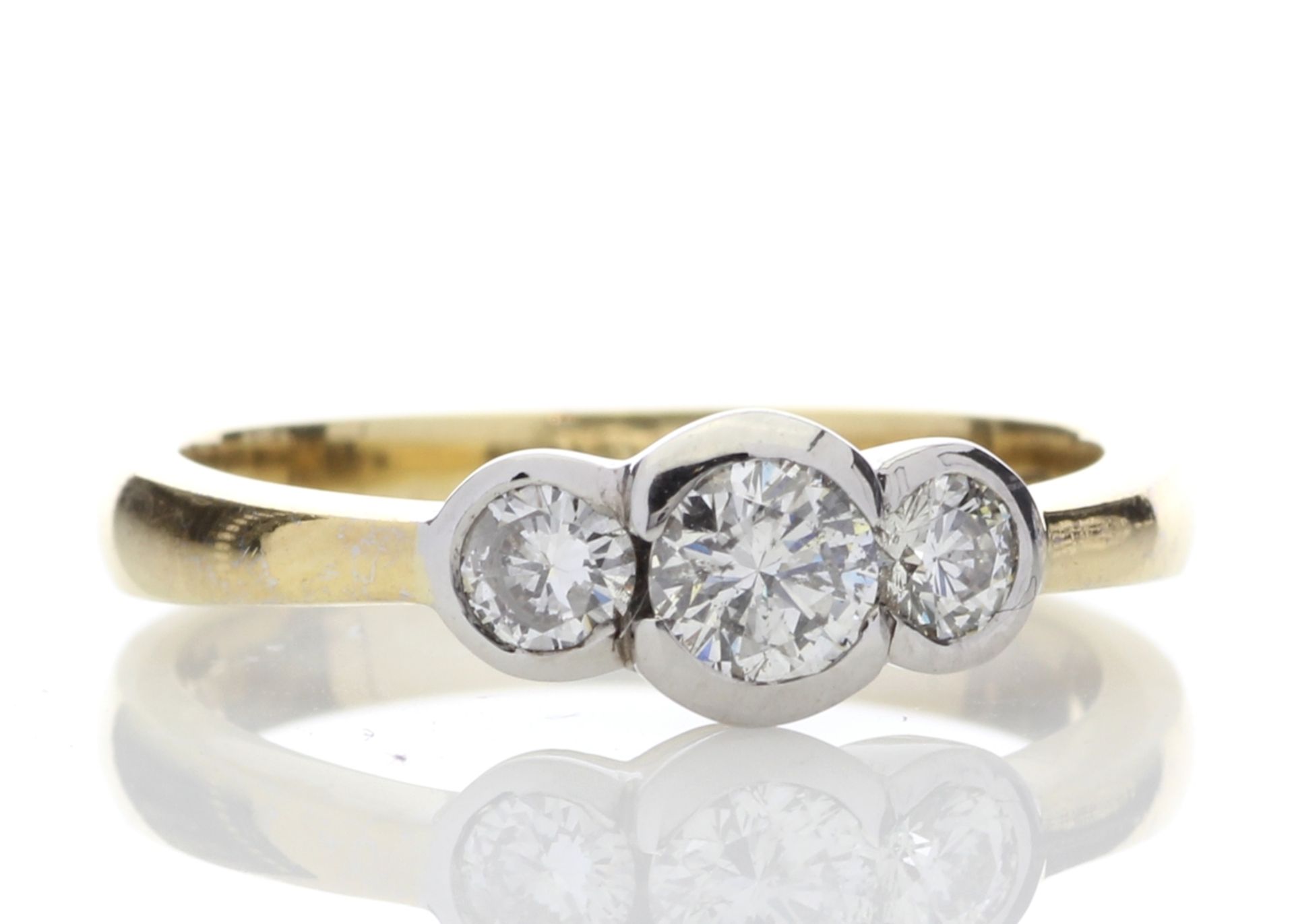 18ct Three Stone Rub Over Set Diamond Ring 0.65 Carats - Valued by GIE £11,495.00 - Three round - Image 4 of 9