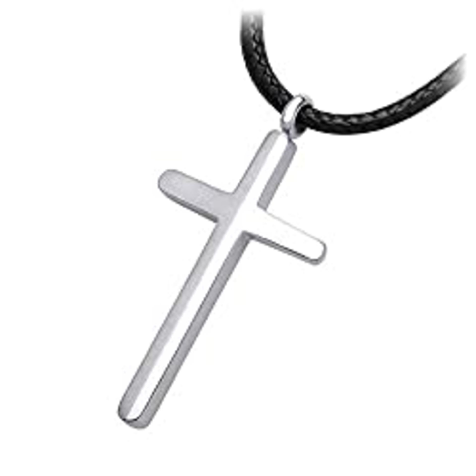 RRP £12.98 555Jewelry Stainless Steel Cross with Waterproof Adjustable Black Leather Rope