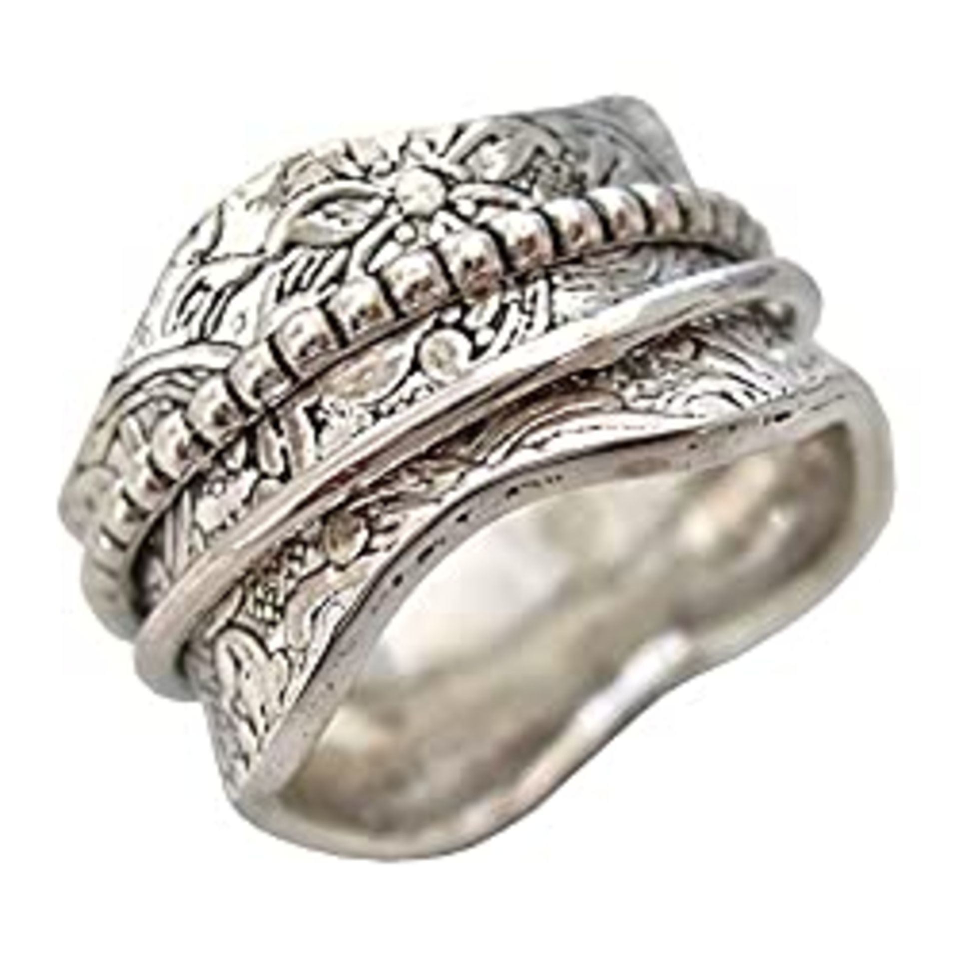 RRP £45.85 Energy Stone Artisan Etched Floral Sterling Silver Meditation Spinner Ring