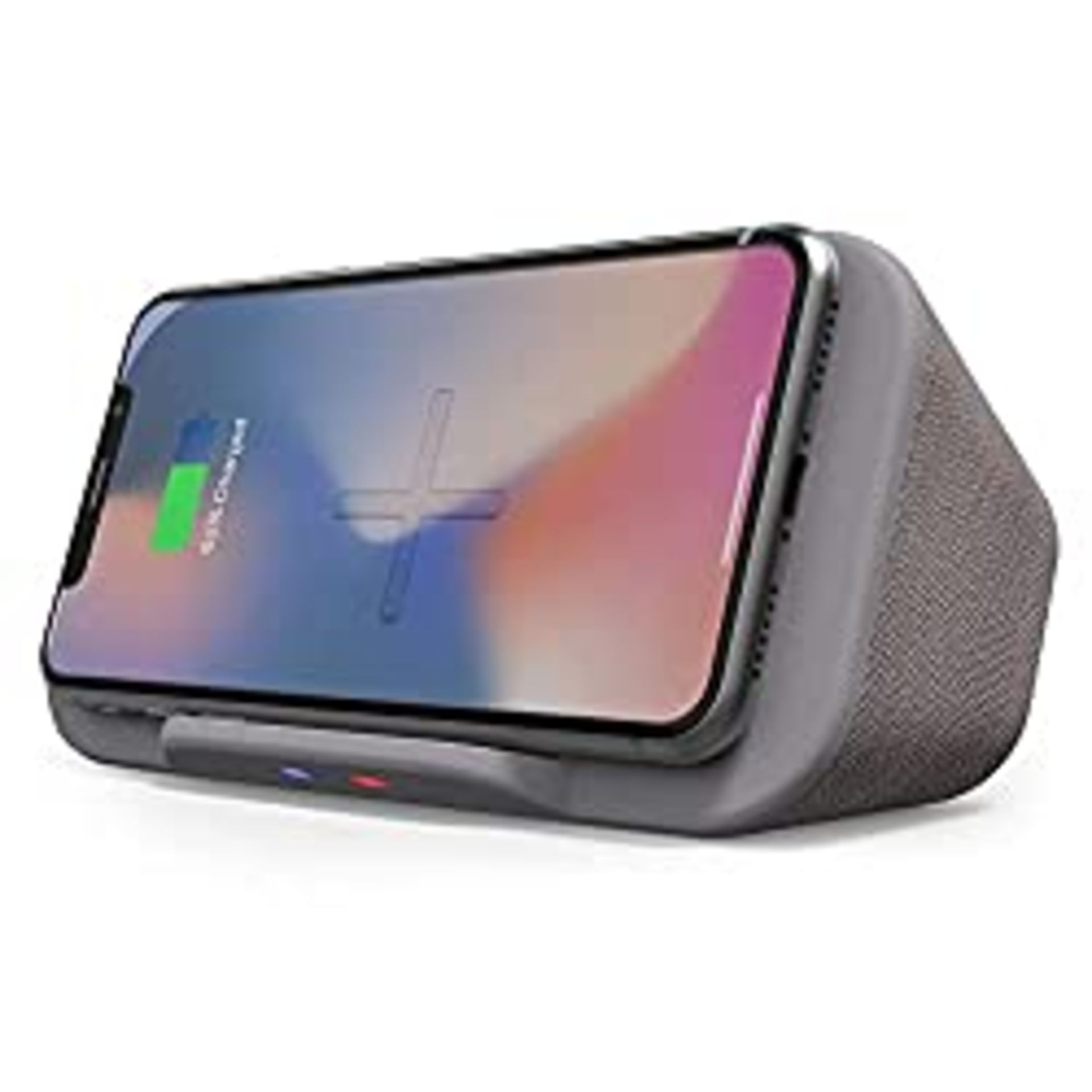 RRP £24.95 Portable Bluetooth Speaker Dock with Wireless QI Charger Powerbank Phone Stand