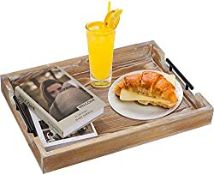 RRP £19.99 Wooden Ottoman Tray Large Rustic Serving Trays with Metal Handles