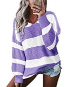RRP £22.22 YOINS Women Striped Sweaters Long Sleeve Jumpers Loose