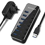 RRP £19.25 USB Hub Powered RSHTECH 7 Port USB 3.0 Data Hub Aluminum