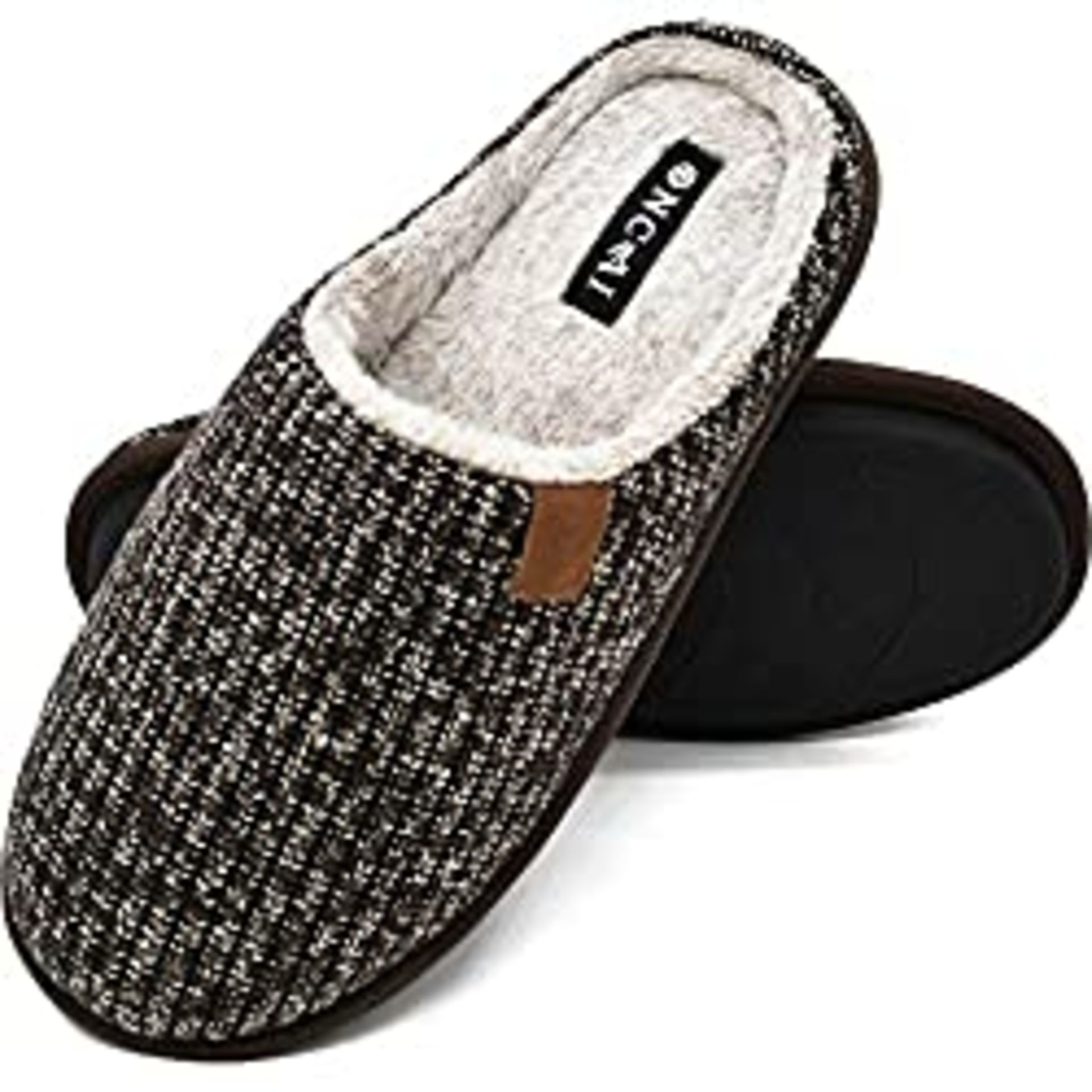 RRP £7.82 ONCAI Mens Slippers Brown Knit Stripes Memory Foam