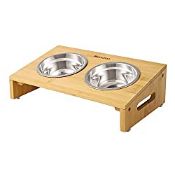 RRP £16.73 FEANDREA Bamboo Elevated Bowl Stand, 2 Raised Bowls for Dog Cat, Natural PRB01N