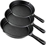 RRP £29.05 Cast Iron Skillet 3-Piece Set Griddle