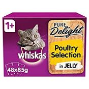 RRP £21.98 whiskas 1+ Cat Pouches Pure Delight Poultry Selection in Jelly 48 x 85g