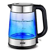 RRP £24.97 ANSIO Electric Kettle Glass Kettle 1.7L Cordless Clear