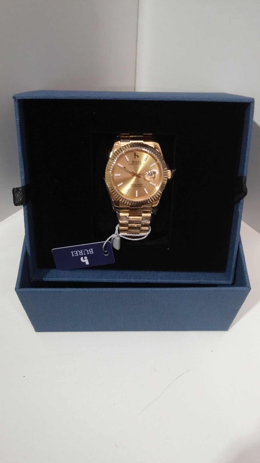 RRP £124.66 BUREI Men Quartz Wirst Watch All Gold Analog Dial with - Image 2 of 2