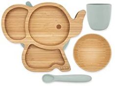 RRP £24.68 Bamboo and Silicone Weaning Set ~ Elephant Suction Plate