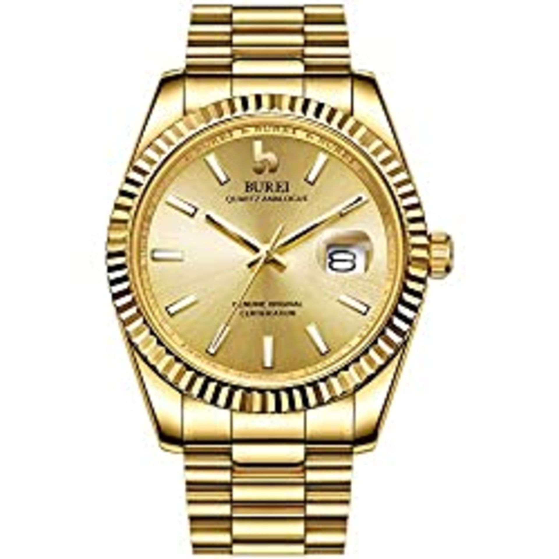 RRP £124.66 BUREI Men Quartz Wirst Watch All Gold Analog Dial with