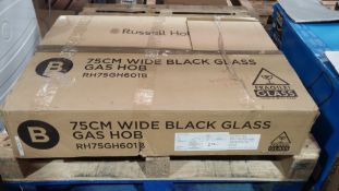 RRP £249.99 Boxed Russell Hobbs 75cm Wide Black Glass Gas Hob RH75GH601B