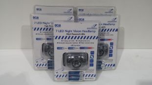 RRP £125 Boxed ECO 7 LED Nighth Vision Headlamp X 5