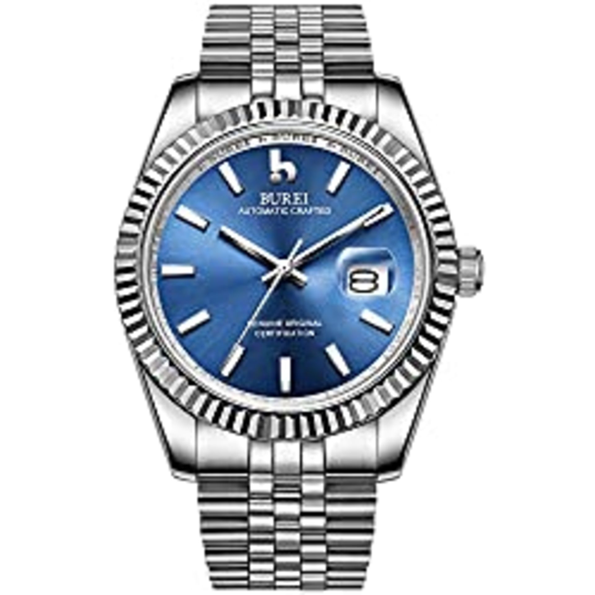 RRP £188.74 BUREI Mens Automatic Watches Blue Dial Analog Date