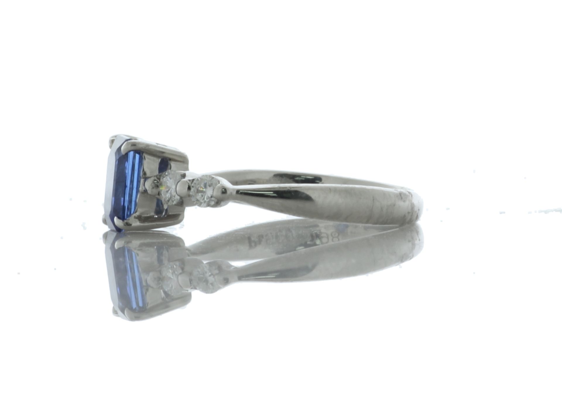 Platinum Three Stone Wire Set Emerald Cut Sapphire And Diamond Ring(S 0.96) 0.21 Carats - Valued - Image 2 of 5