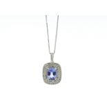 9ct White Gold Oval Tanzanite And Diamond Cluster Pendant 0.28 Carats - Valued by GIE £3,395.00 -