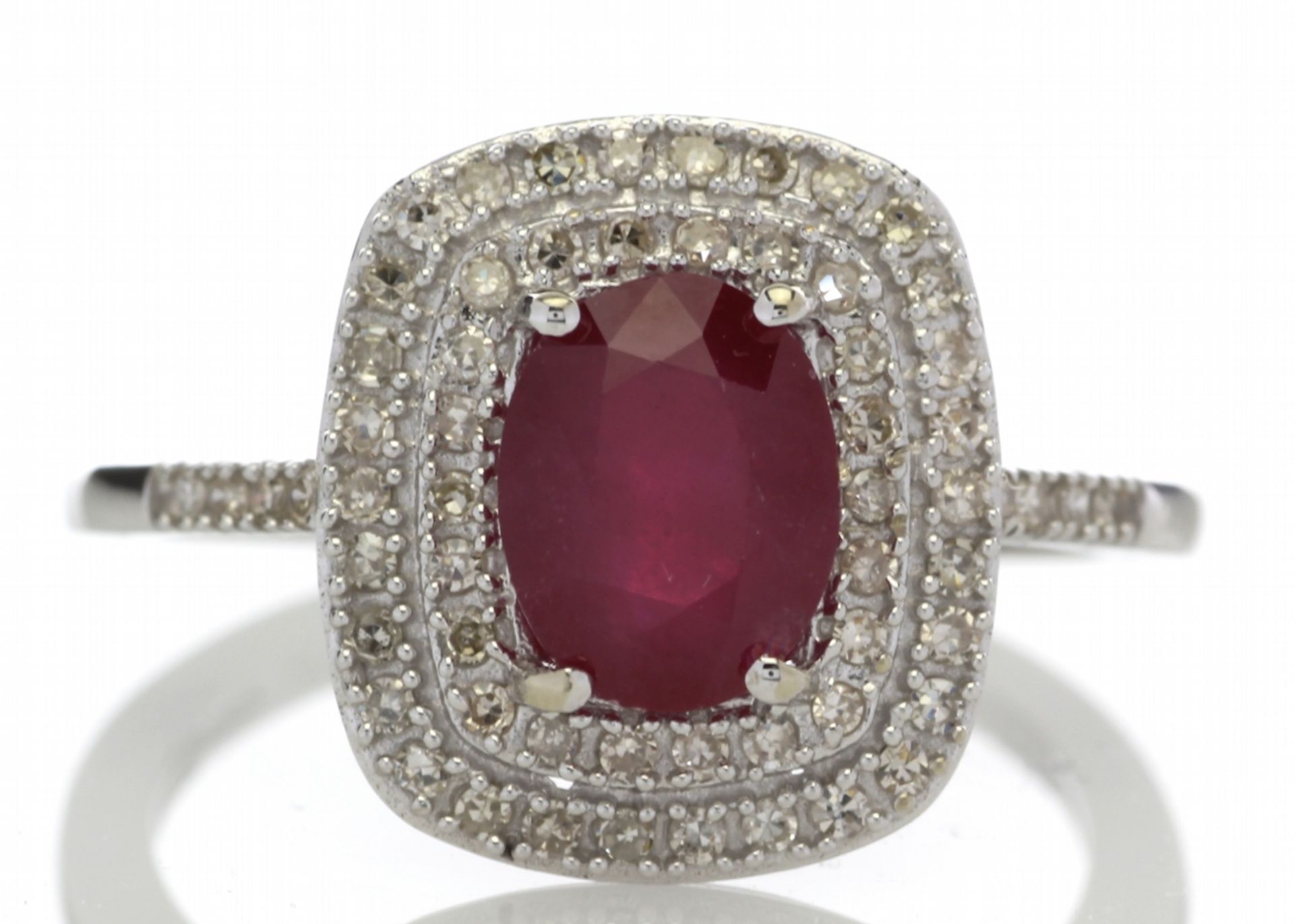 9ct White Gold Oval Ruby And Diamond Cluster Diamond Ring 0.33 Carats - Valued by GIE £3,470.00 -