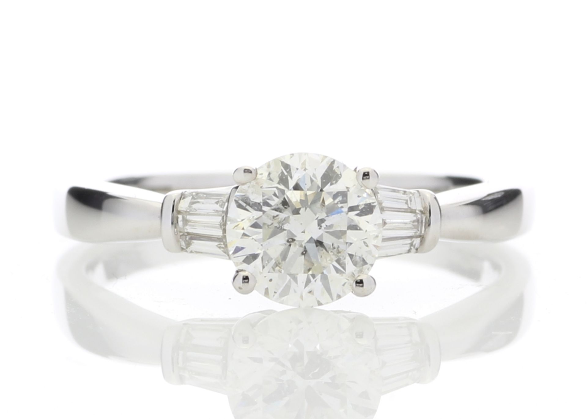 18ct White Gold Single Stone Diamond Ring With Baguette (1.02) 1.15 Carats - Valued by GIE £37,300.
