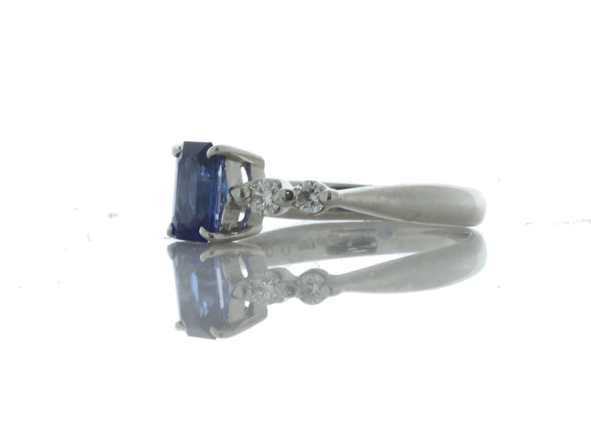 Platinum Three Stone Wire Set Emerald Cut Sapphire And Diamond Ring(S 0.96) 0.21 Carats - Valued - Image 3 of 5