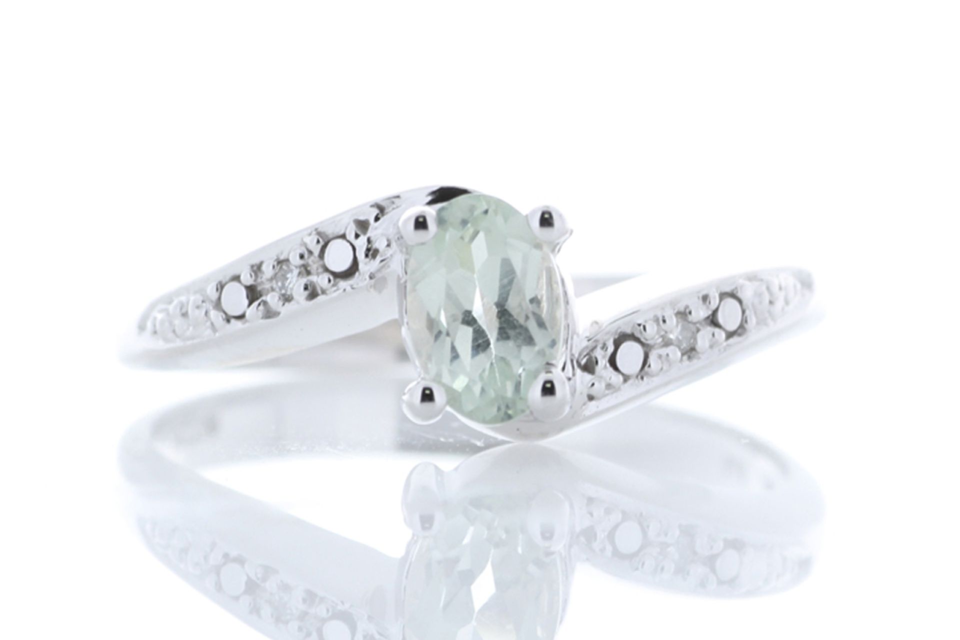 9ct White Gold Diamond And Green Amethyst Ring 0.01 Carats - Valued by GIE £1,295.00 - A beautiful