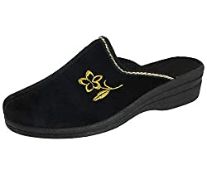 RRP £11.99 Ladies Velour Embroidered Flower Wedge Slip On Hard