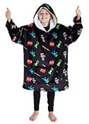 RRP £28.79 Minecraft Hoodie , Oversized Blanket Hoodie, Fleece Dressing Gown Kids (Black)