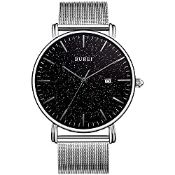 RRP £26.22 BUREI Mens Minimalist Watch Classic Black Face Quartz