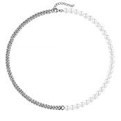 RRP £11.81 Mens Pearl Necklace Women Half Pearl Half Chain Necklace
