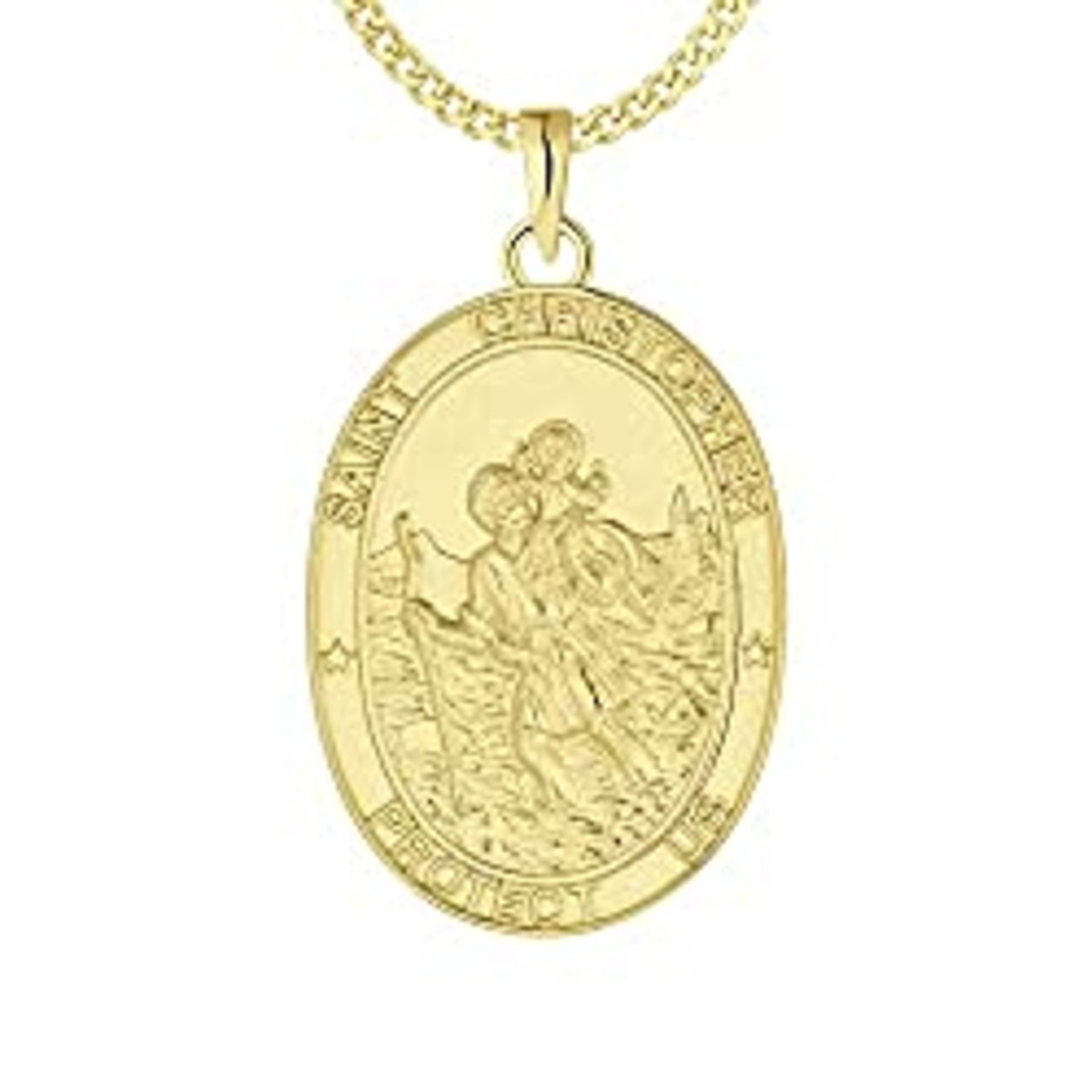 RRP £79.99 FJ 18K Gold Plated St. Christopher Necklace 925 Sterling