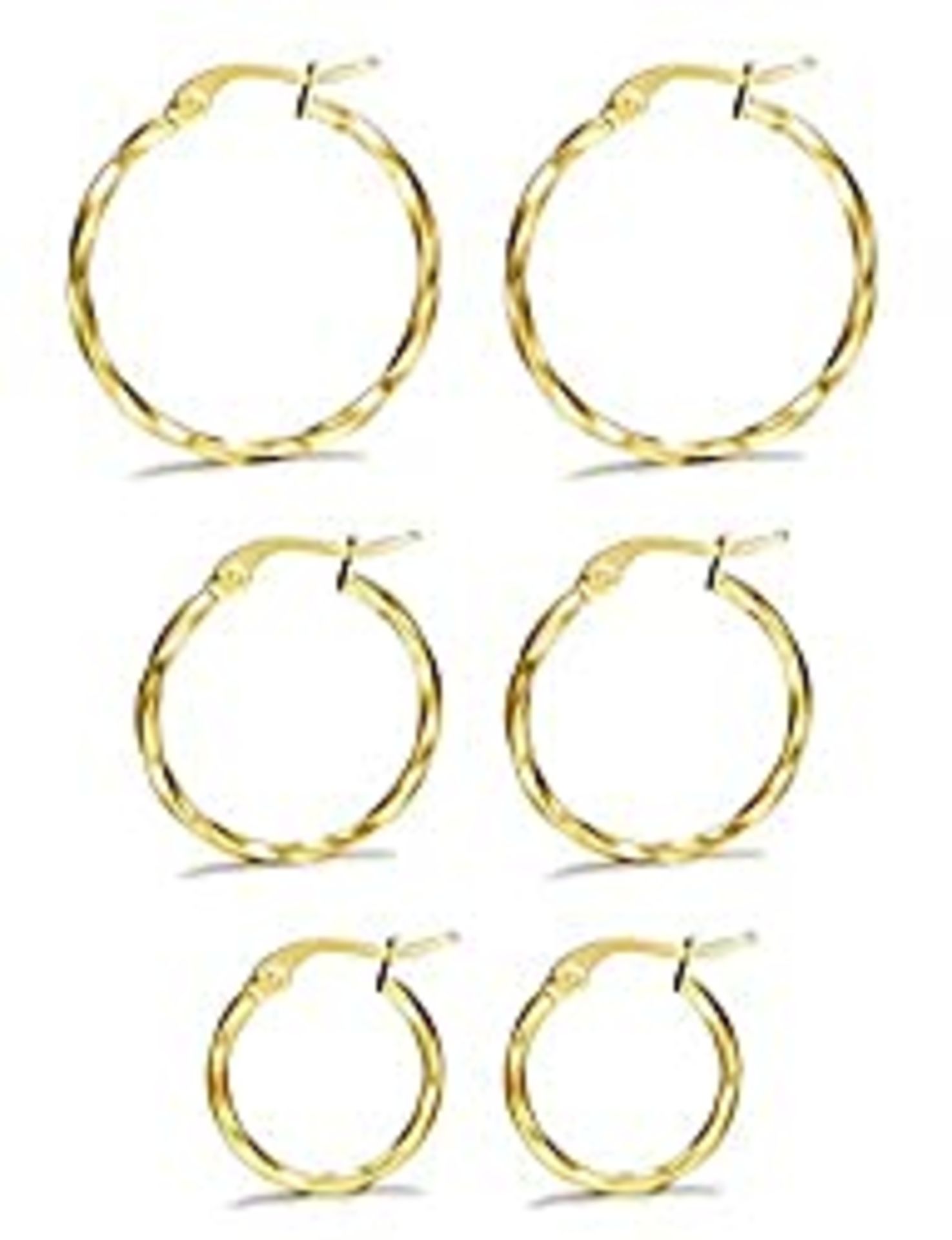 RRP £13.99 Milacolato 3 Pairs Stainless Steel Twisted Gold Silver