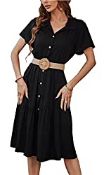 RRP £25.99 Jiraewh Women Midi Shirt Dress V Neck Short Sleeve Size XL Brand New