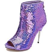 RRP £59.99 Women's Sequin Glitter Boots Peep Toe Heeled Rear Zippers UK Size 7 Brand New