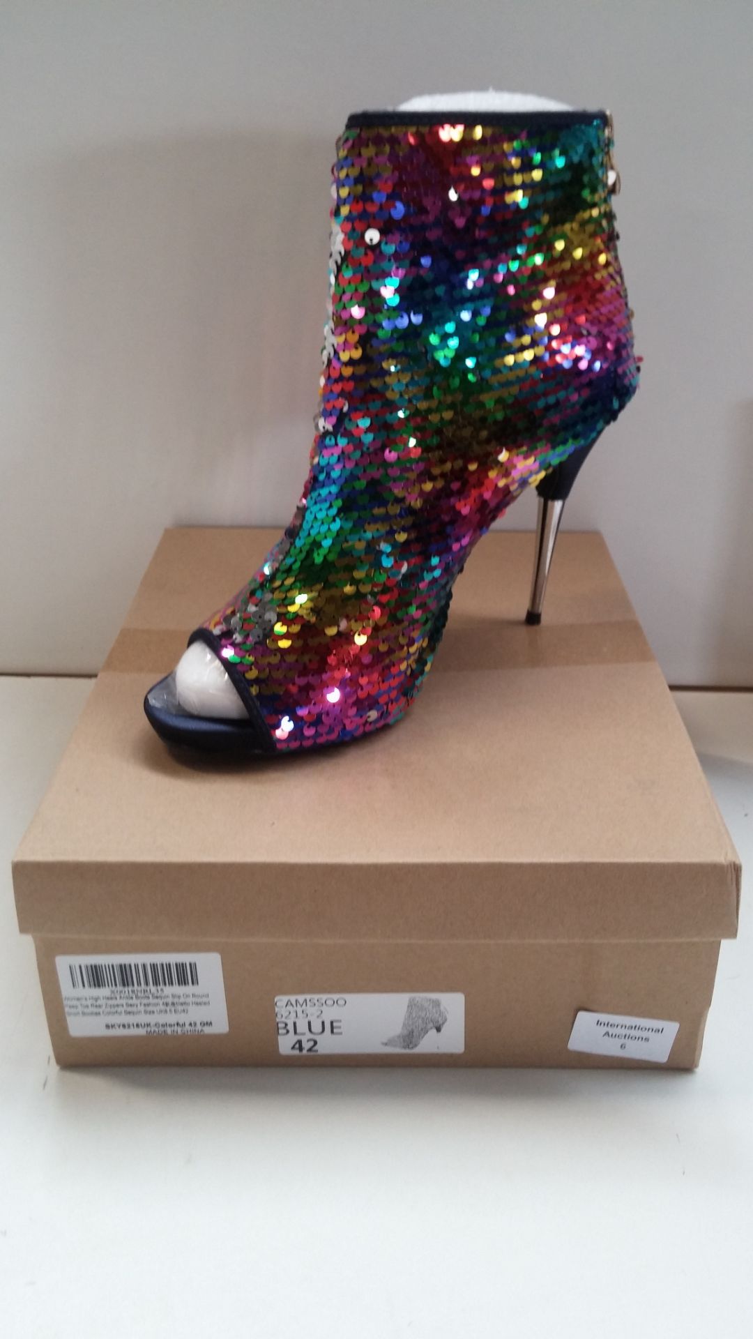 RRP £59.99 Women's Sequin Glitter Boots Peep Toe Heeled Rear Zippers UK Size 8.5 Brand New - Image 2 of 2