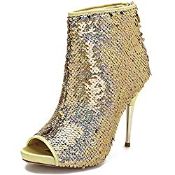 RRP £59.99 Women's Sequin Glitter Boots Peep Toe Heeled Rear Zippers Brand New