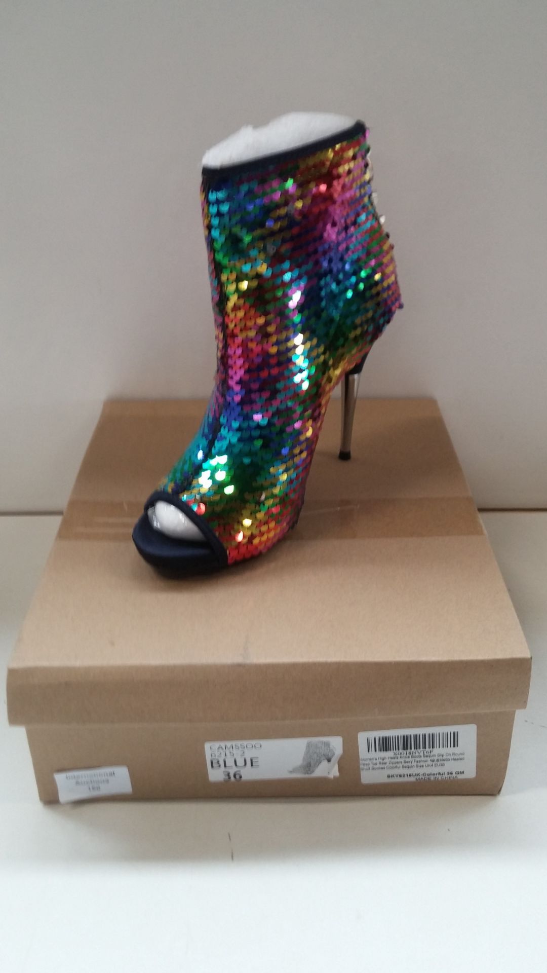 RRP £59.99 Women's Sequin Glitter Boots Peep Toe Heeled Rear Zippers Brand New - Image 2 of 2