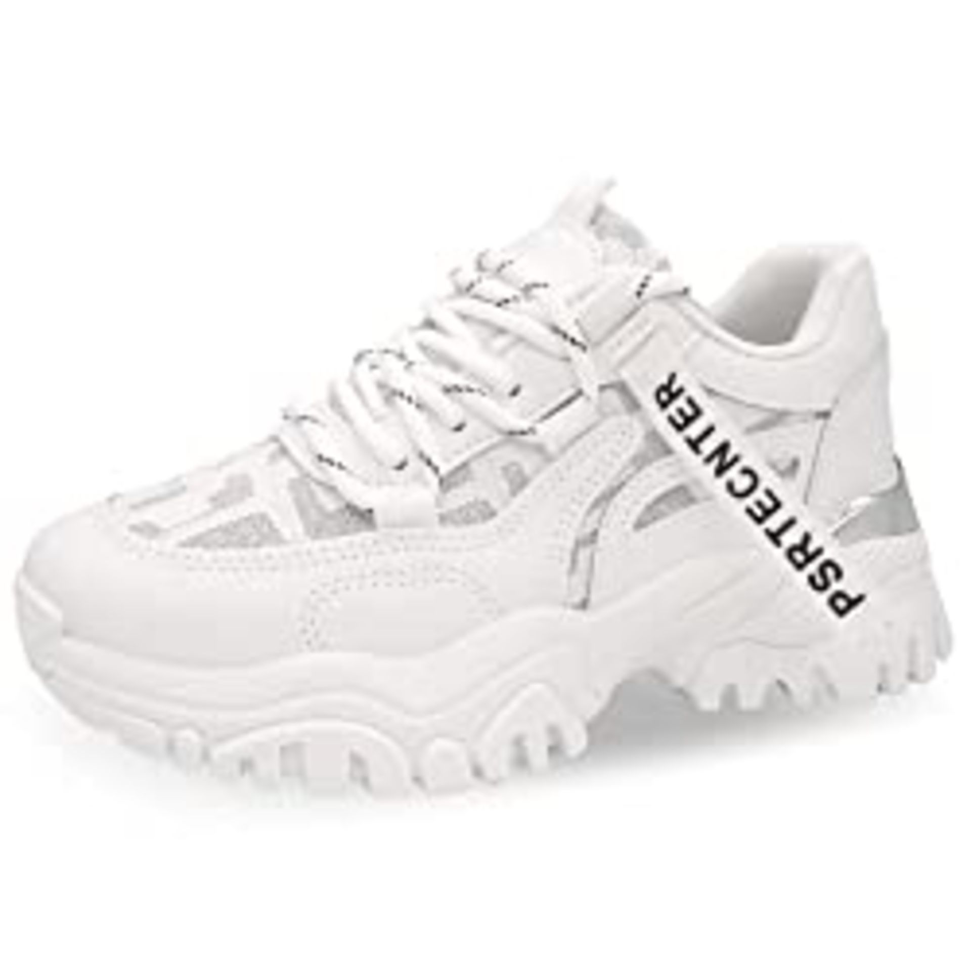 RRP £32.99 White Platform Trainers for Women - White Chunky Trainers for Women Size 4 New
