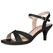 RRP £28.99 Allegra K Women's Cross Straps Kitten Heel Sandals Black 4 UK Brand New