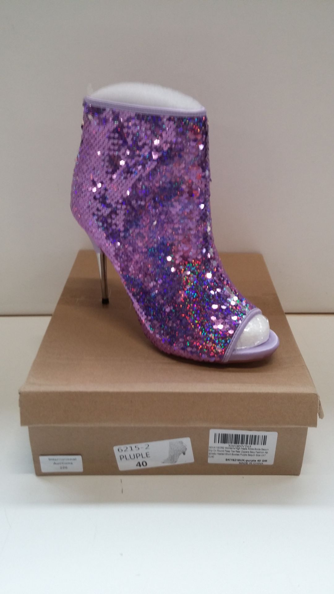 RRP £59.99 Women's Sequin Glitter Boots Peep Toe Heeled Rear Zippers UK Size 7 Brand New - Image 2 of 2