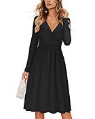 RRP £27.98 OUGES Women's Casual Long Sleeve Midi V-Neck Wrap Waist