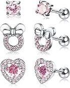 RRP £18.89 MILACOLATO 3Pairs 18G 925 Sterling Silver Studs Earrings