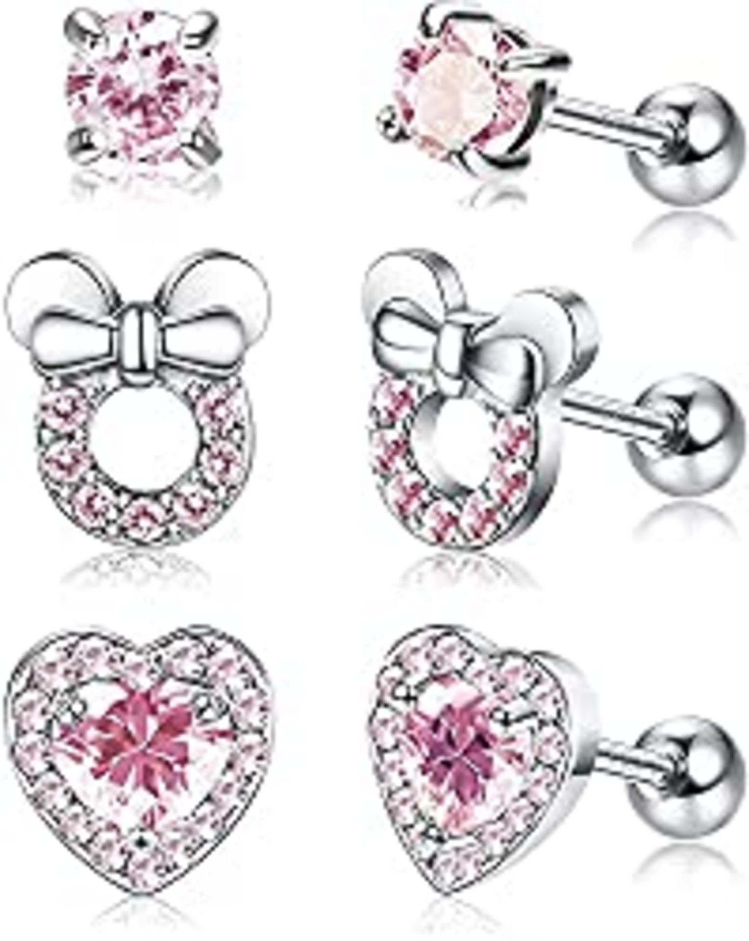 RRP £18.89 MILACOLATO 3Pairs 18G 925 Sterling Silver Studs Earrings