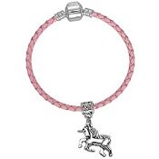 RRP £11.99 Girls 16cm Pink Leather Starter Charm Bracelet with