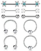 RRP £12.49 AceFun 14g Nipple Rings Stainless Steel Opal CZ Straight