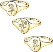 RRP £9.98 MILACOLATO 3Pcs Handmade Flower Signet Ring 18K Gold