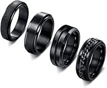 RRP £12.96 MILACOLATO 4 Pieces Black Spinner Rings for Men Women